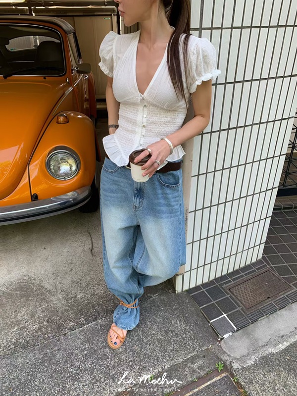皺皺貝殼排扣鬆緊上衣(闆娘清單)